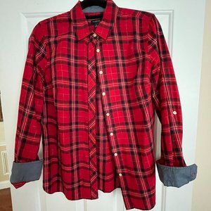 Talbots Red Plaid Long Sleeved Roll Up Shirt (Medium)